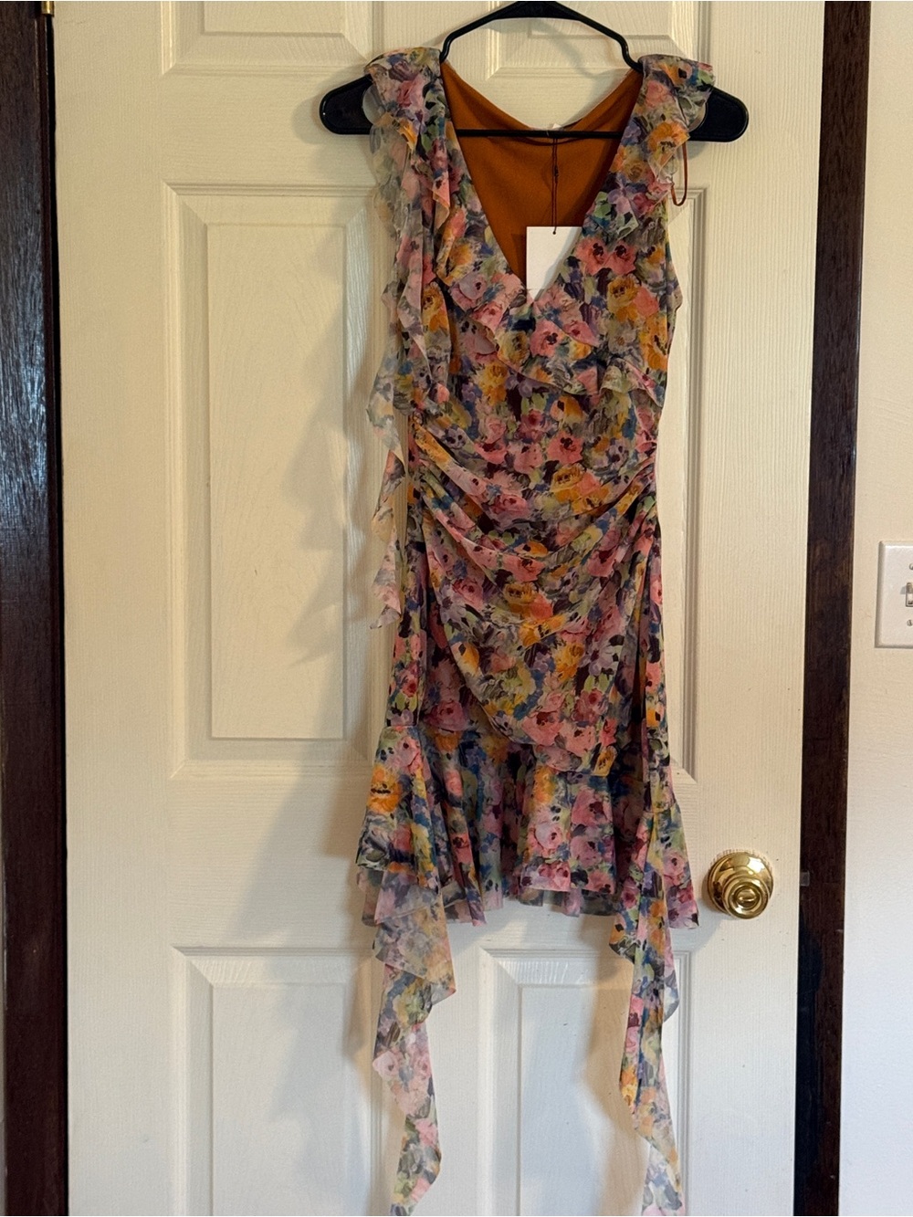 Zara Multicolor Floral Ruffle Mini Dress in Pink, Orange & Purple - Picture 3 of 8